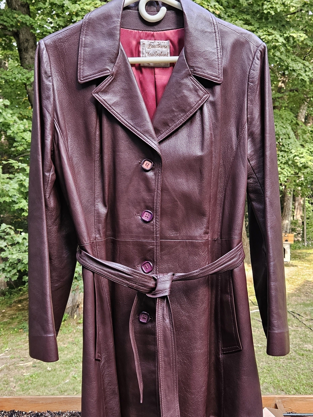 Vintage Leather Trench Coat - Burgundy, by Leathers of New England